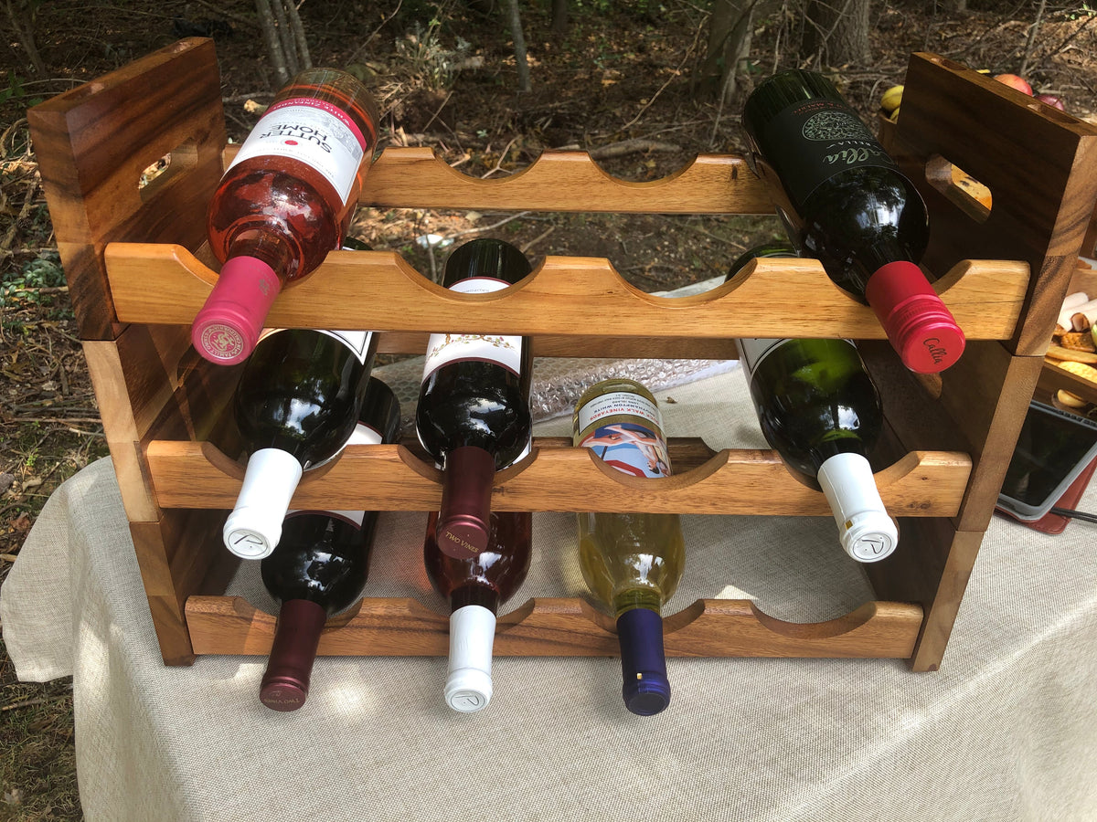 Stackable Wine Rack - Kalmar Home acacia wood wine rack, view 3
