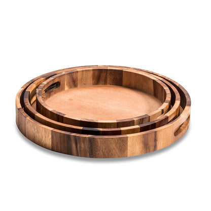 Round Serving Tray, Set of 3 - 13" 15" 17" - Kalmar Home acacia wood serving tray