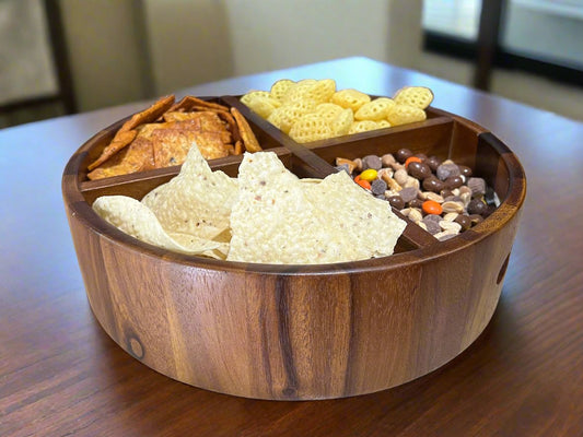 Rotating Lazy Susan Divided Round Tray - Kalmar Home acacia wood lazy susan