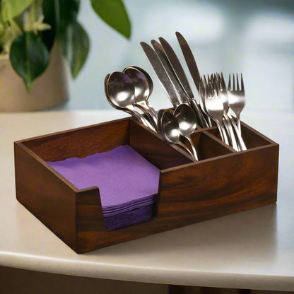 Flatware & Napkin Holders - Kalmar Home acacia wood kitchen utensil holder