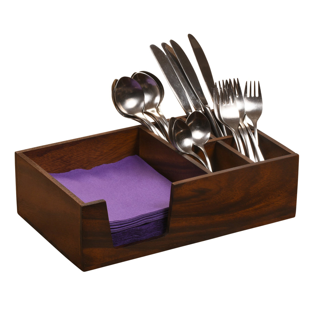 Flatware & Napkin Holders, Large - 4 compartment - Kalmar Home acacia wood kitchen utensil holder