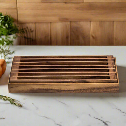 Three-in-One Tray, Trivet and Bread Crumb Catcher - Kalmar Home acacia wood serving tray