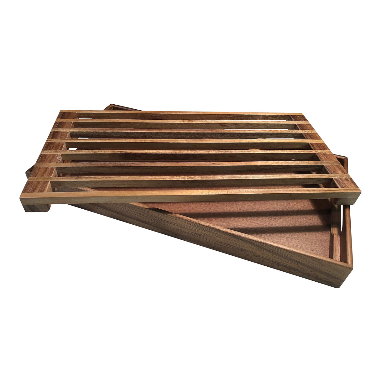 Three-in-One Tray, Trivet and Bread Crumb Catcher - Kalmar Home acacia wood serving tray, view 2