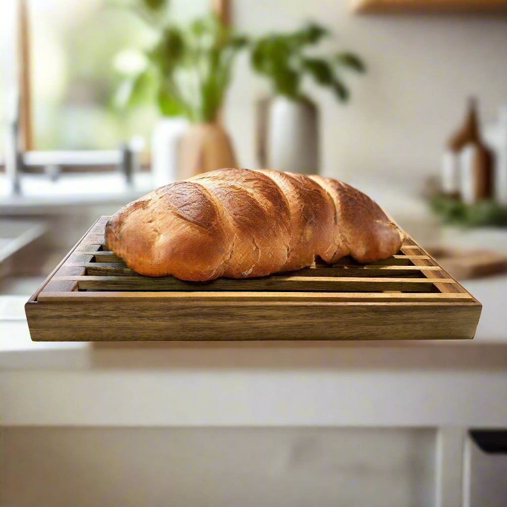 Three-in-One Tray, Trivet and Bread Crumb Catcher - Kalmar Home acacia wood serving tray, view 3