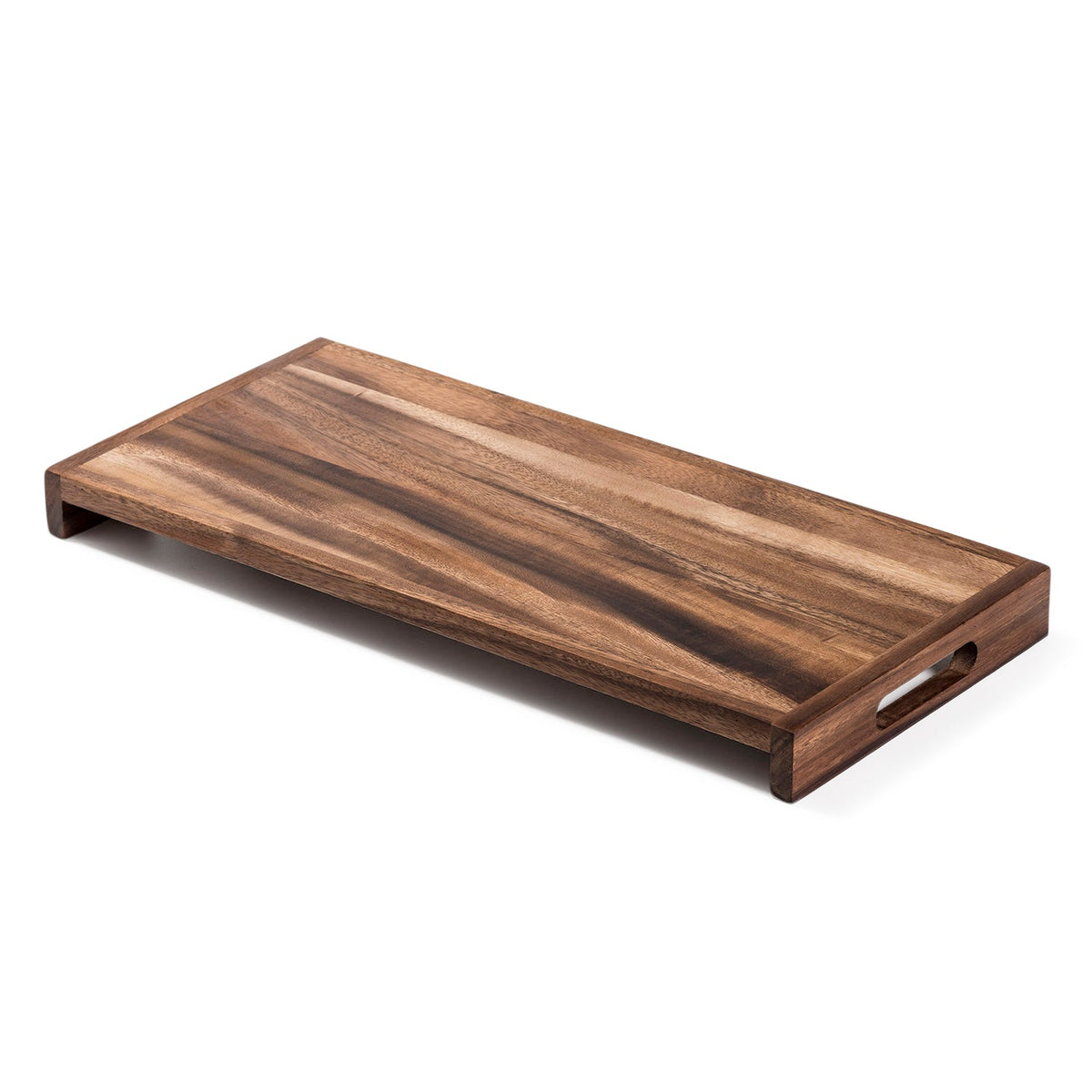 Long Serving Tray - Solid Bottom - Kalmar Home acacia wood serving tray, view 3