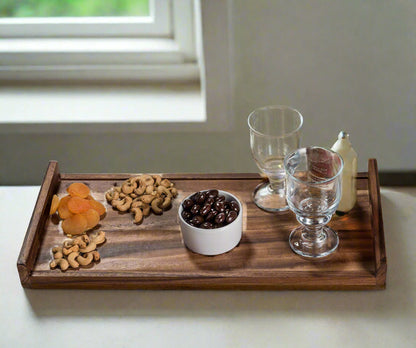 Long Serving Tray - Solid Bottom - Kalmar Home acacia wood serving tray