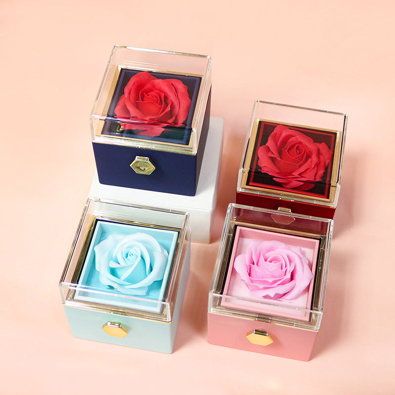 Give a romantic surprise with this creative rotating rose soap-flower gift box, complete with a jewelry compartment—perfect for Valentine’s Day.