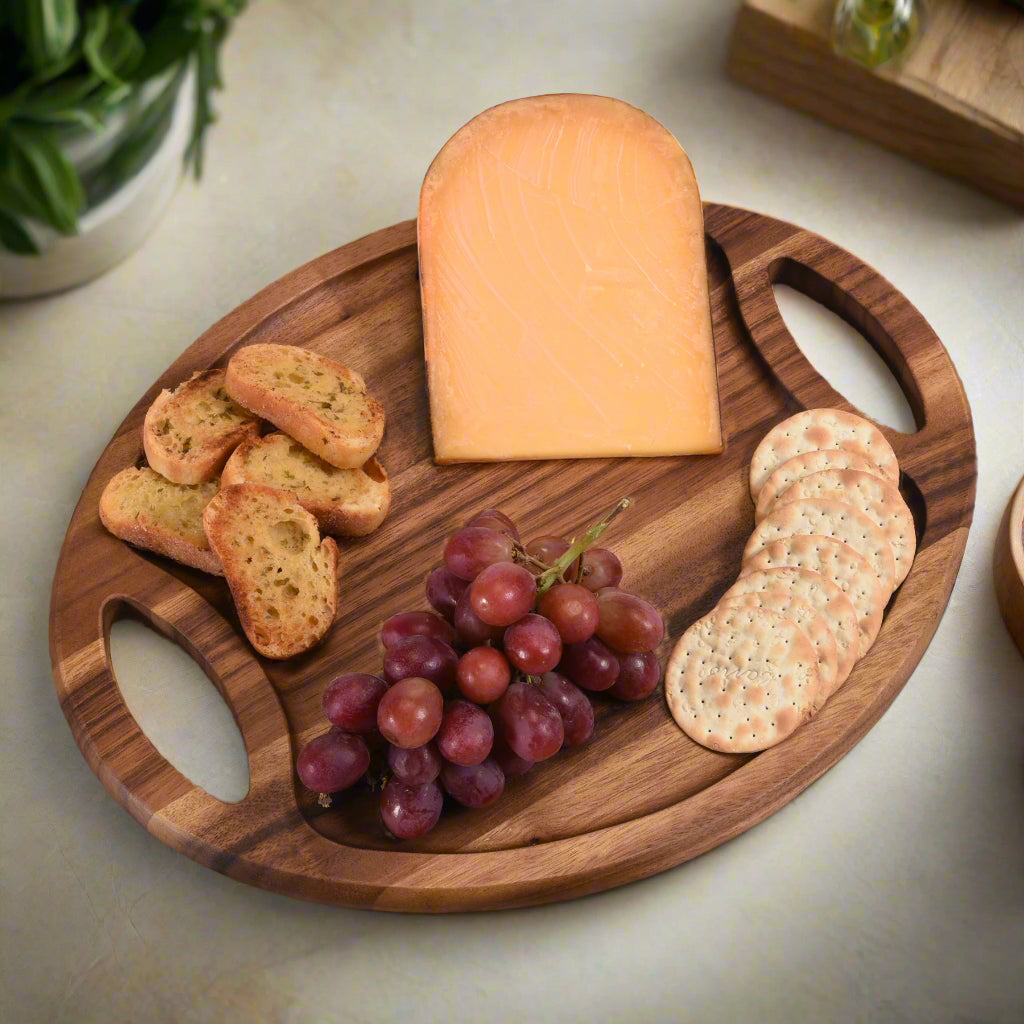 Oval Tray with Handles - Kalmar Home acacia wood serving tray