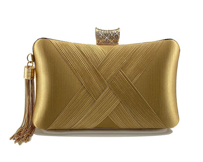 Tassel metal woven diamond buckle banquet evening handbag shoulder bag