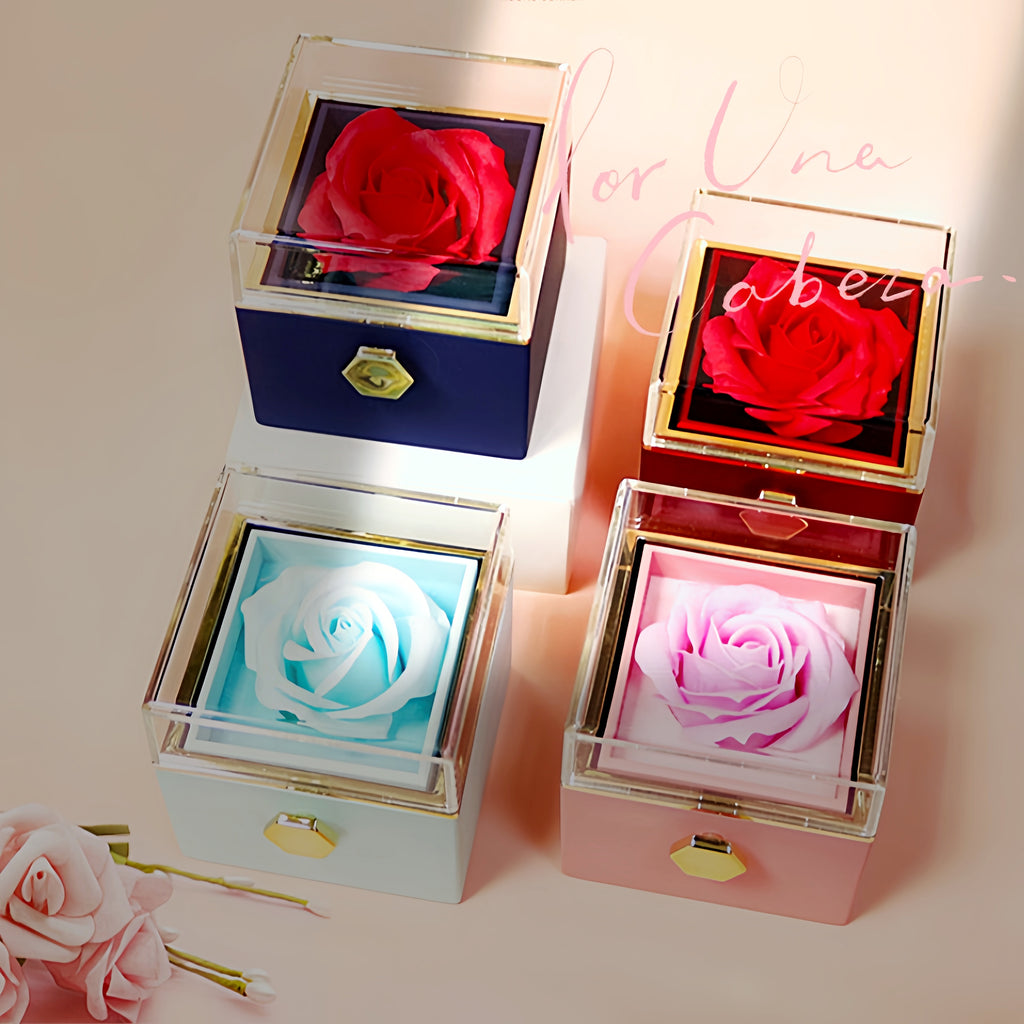 Give a romantic surprise with this creative rotating rose soap-flower gift box, complete with a jewelry compartment—perfect for Valentine’s Day.