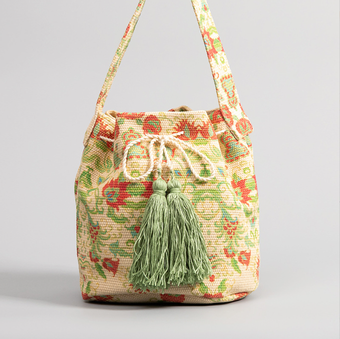 Messenger Bucket Bag Bohemian Ethnic Wind Canvas Bag Women's Printed New Canvas Commuter Bag