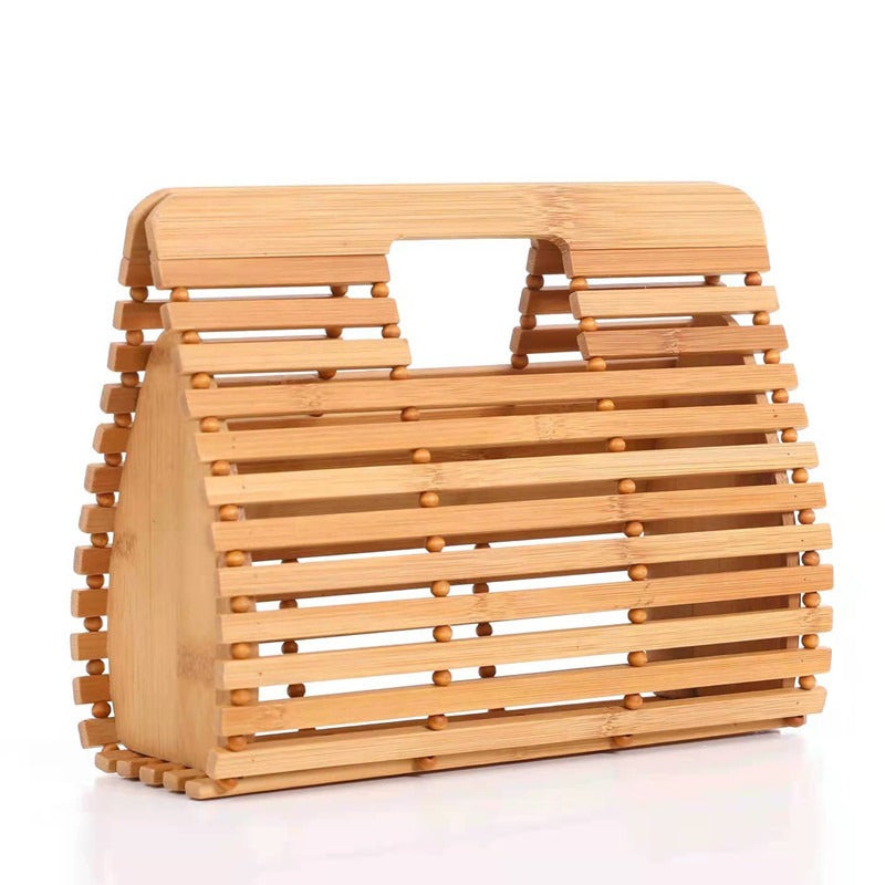 Handheld bamboo woven bag handcrafted woven bag retro hollow beach bag