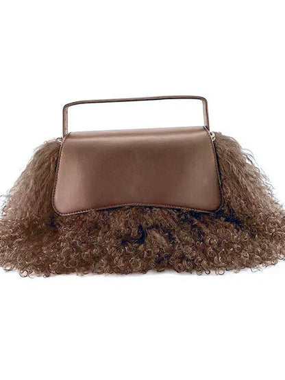 Autumn and winter hairy beach lamb bag, hand-held crossbody plush tassel bag, stylish fashion bag