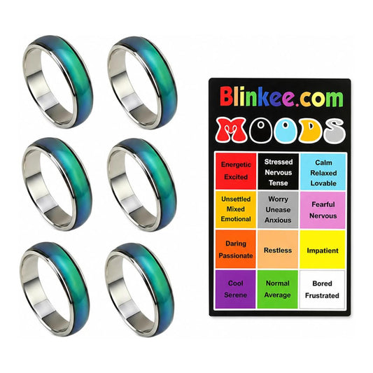 6 Pack Color Changing Rings with Mood Guide Card