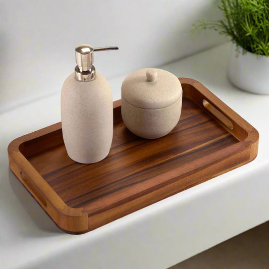 Rectangular Serving Tray - Solid Bottom, Medium - Kalmar Home acacia wood serving tray