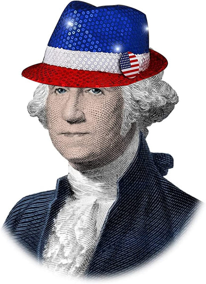 USA Flashing Fedora Hat with Red White and Blue Sequins