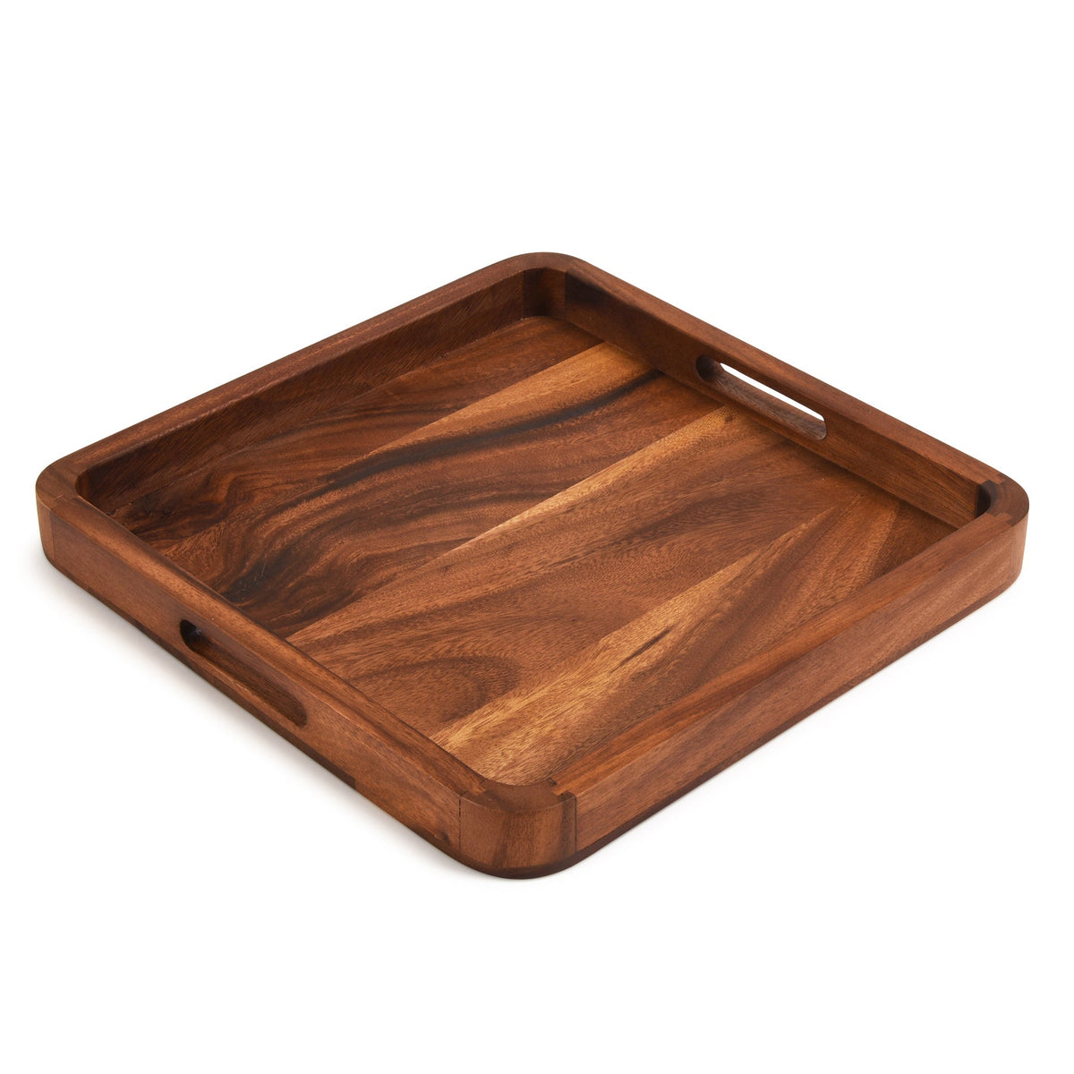 Square Serving Tray - 15" - Solid Bottom - Kalmar Home acacia wood serving tray, view 2