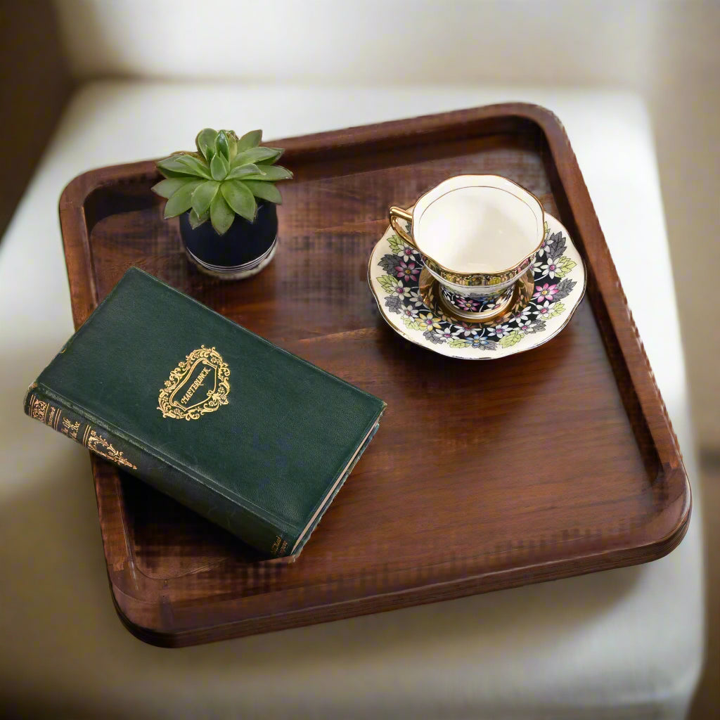 Square Serving Tray - 15" - Solid Bottom - Kalmar Home acacia wood serving tray