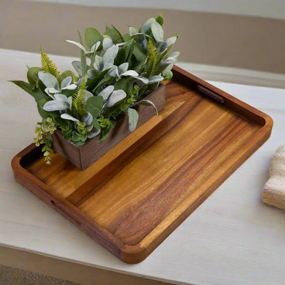 Rectangular Serving Tray - Solid Bottom, Large - Kalmar Home acacia wood serving tray