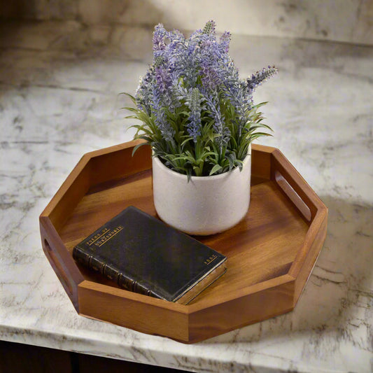 Octagon Serving Trays - Solid Bottom - Kalmar Home acacia wood serving tray