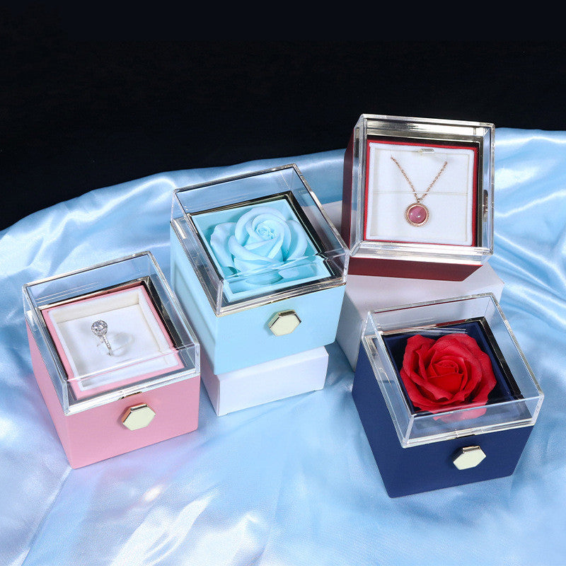 Give a romantic surprise with this creative rotating rose soap-flower gift box, complete with a jewelry compartment—perfect for Valentine’s Day.