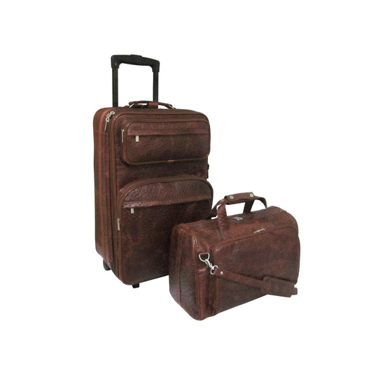 Amerileather Waxy Brown Ostrich Print Leather Two Piece Set Traveler