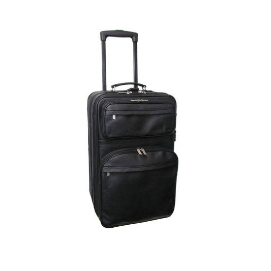 Amerileather Black Leather 26" Expendable Suitcase with Wheels