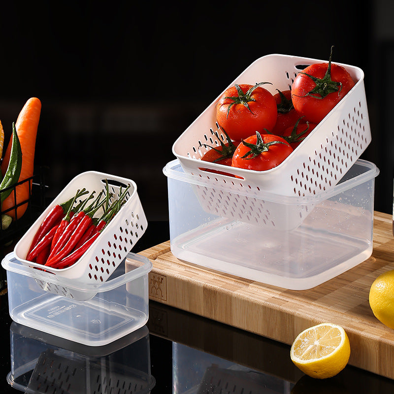Double-Layer Draining Crisper Storage Box Draining Basket