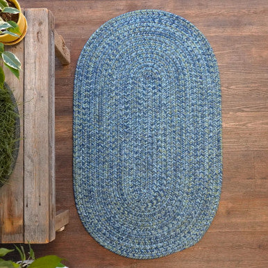 Seaside Blue Colonial Mills Coastal Home Braid Oval Rug. Indoor Outdoor Braided Oval Rugs Made in the USA