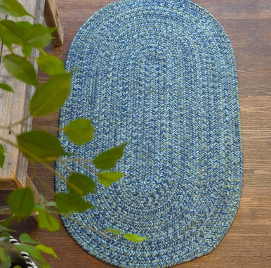 Seaside Blue Colonial Mills Coastal Home Braid Oval Rug. Indoor Outdoor Braided Oval Rugs Made in the USA