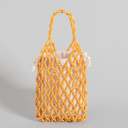 Hand woven bag niche design high end wooden bead bag handmade DIY beaded handbag female summer