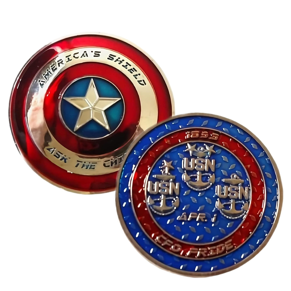 America’s Shield  Ask the Chief USN Navy CFO PRIDE Red Blue Silver Coin