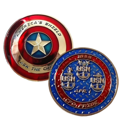 America’s Shield  Ask the Chief USN Navy CFO PRIDE Red Blue Silver Coin