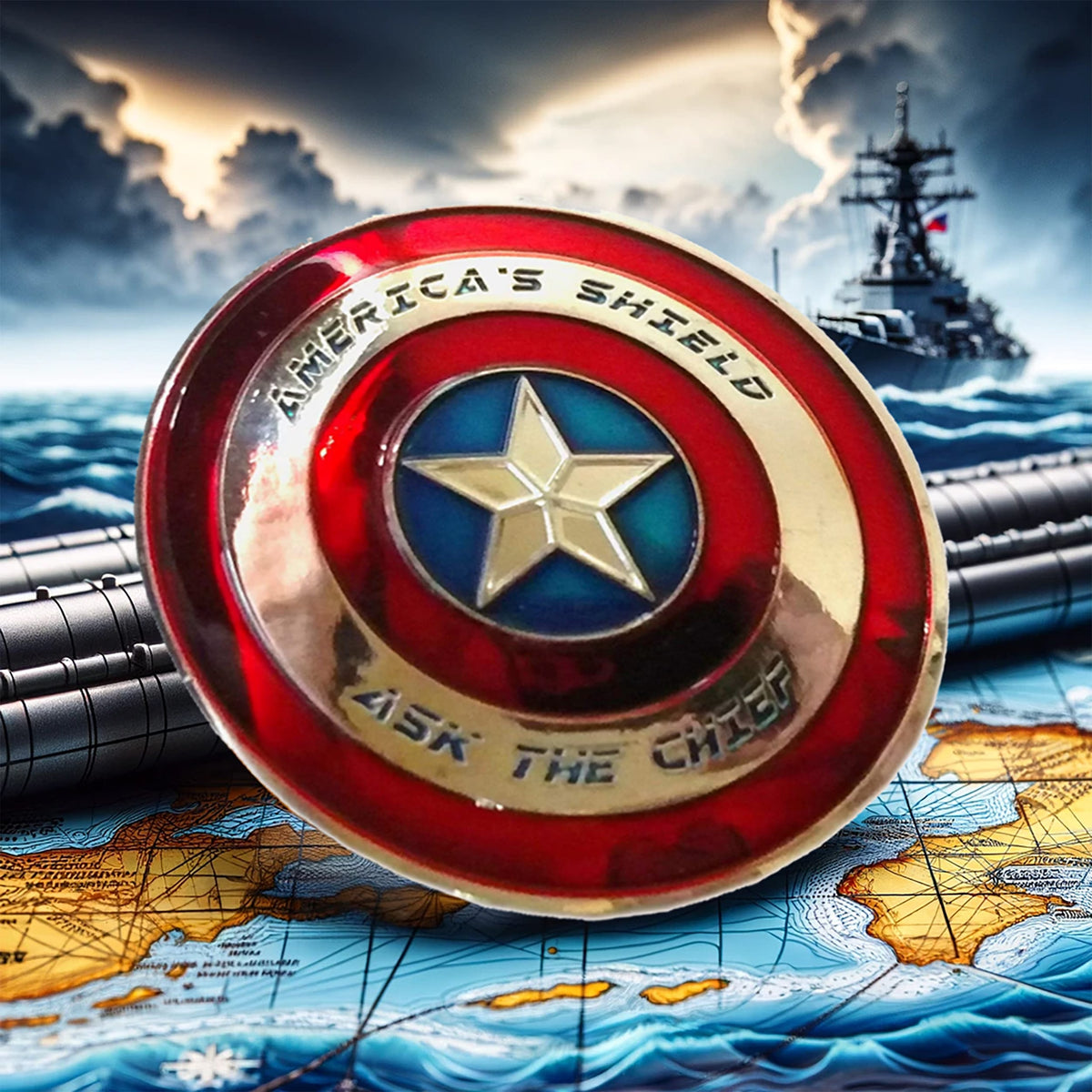 America’s Shield  Ask the Chief USN Navy CFO PRIDE Red Blue Silver Coin