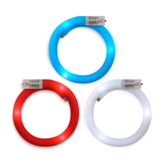 Adjustable Assorted Light Up Red White Blue Patriotic Tube Bracelets for 4th of July  Pack of 25