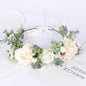 Simulated Rose Hairband Velvet Curled Edge Rose Green Leaf Flower Wreath Bridal Photo Flower Crown