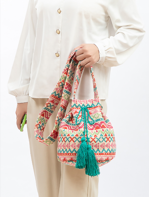 Messenger Bucket Bag Bohemian Ethnic Wind Canvas Bag Women's Printed New Canvas Commuter Bag