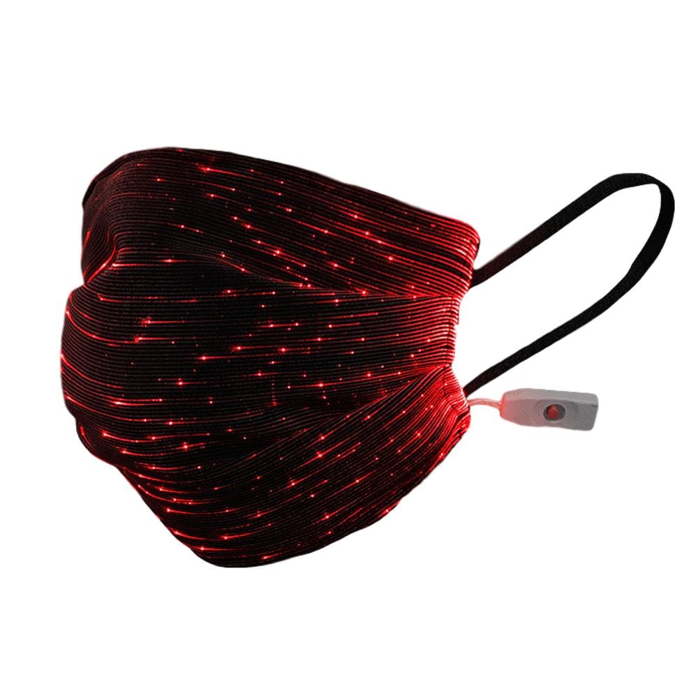 USB Fiber Optic Light Up Multicolor Face Mask in Black Rectangle Fabric