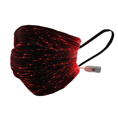 USB Fiber Optic Light Up Multicolor Face Mask in Black Rectangle Fabric