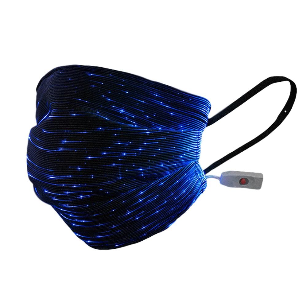 USB Fiber Optic Light Up Multicolor Face Mask in Black Rectangle Fabric