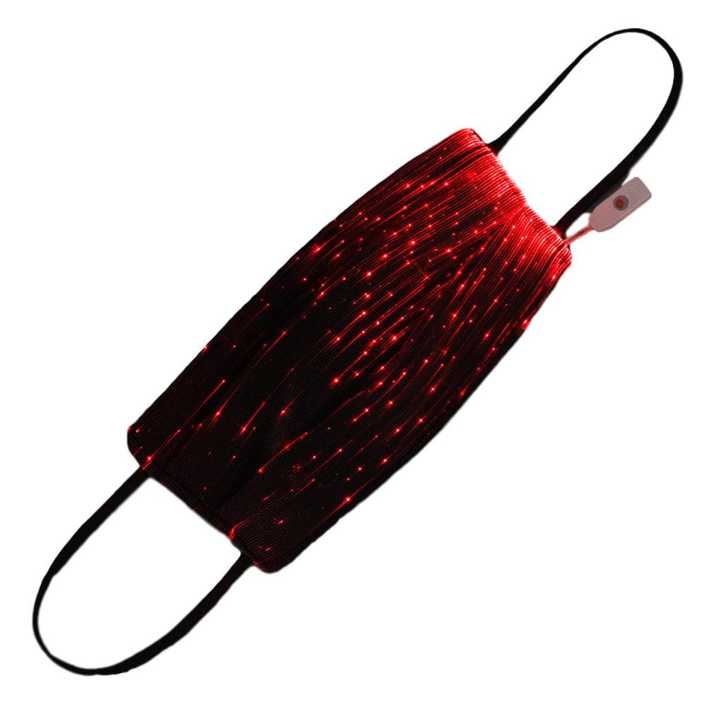 USB Fiber Optic Light Up Multicolor Face Mask in Black Rectangle Fabric