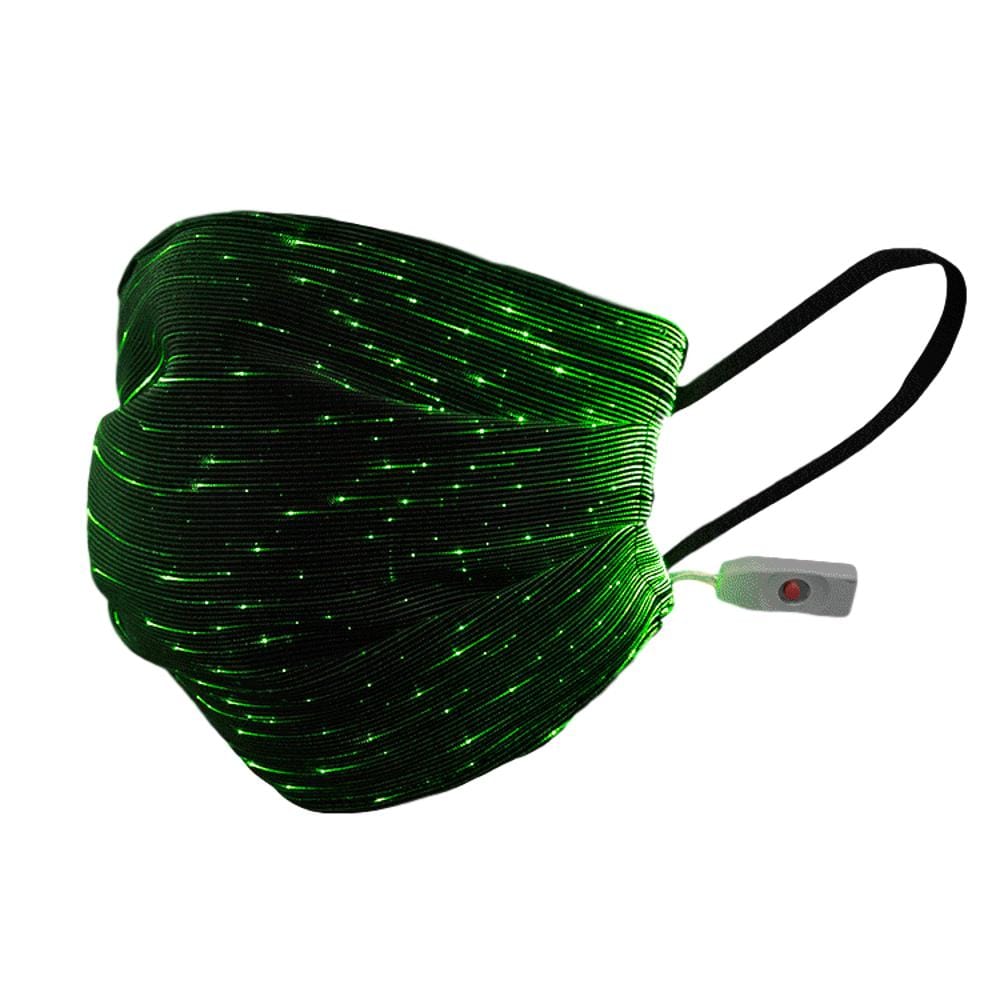 USB Fiber Optic Light Up Multicolor Face Mask in Black Rectangle Fabric