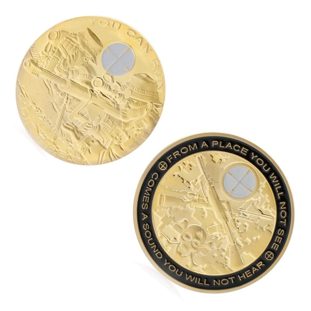 Sniper You Can Run Die Tired Challenge Gold Plated Coin
