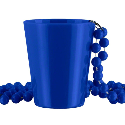 Unlit Blue Shot Glass on Blue Beaded Necklaces
