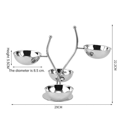 Stainless Steel Serving Tray Set with Dip Bowls – Divided Snack, Chips & Condiment Server Stand
