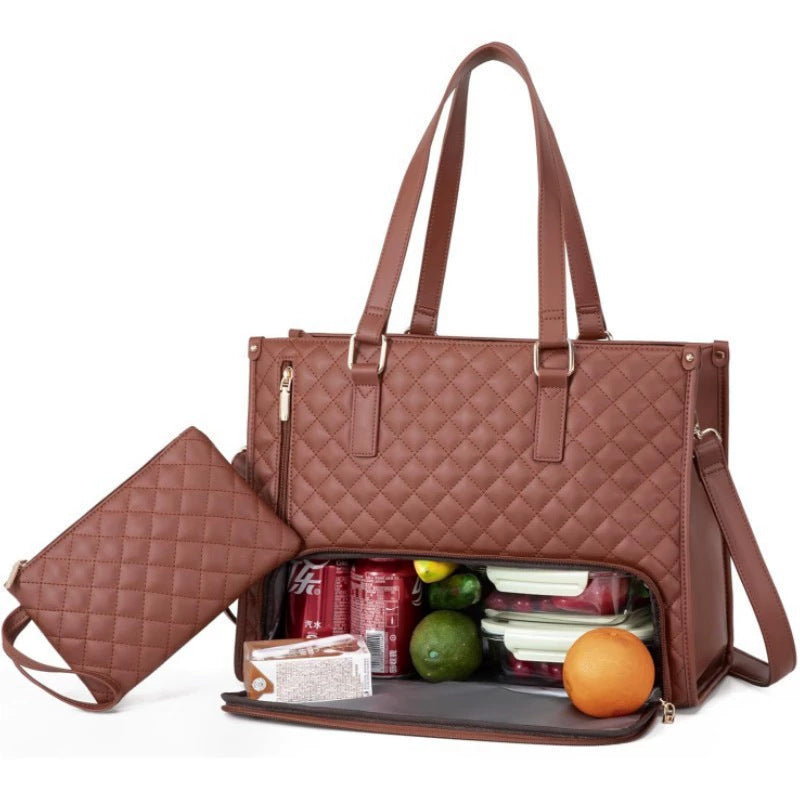 2-in-1 Travel Tote: Laptop & Insulated Lunch Bag. Ideal for Business, Work, Nursing, Office, College, Casual Use