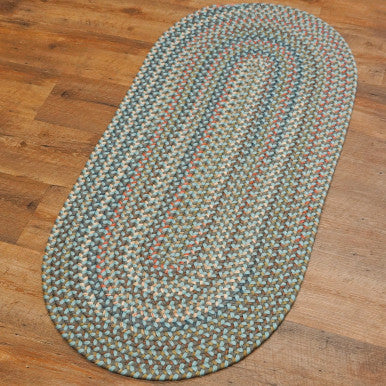 Stone Blue Colonial Mills Colgate Multi Runners. Traditional space-dyed braided runner rugs made in the USA