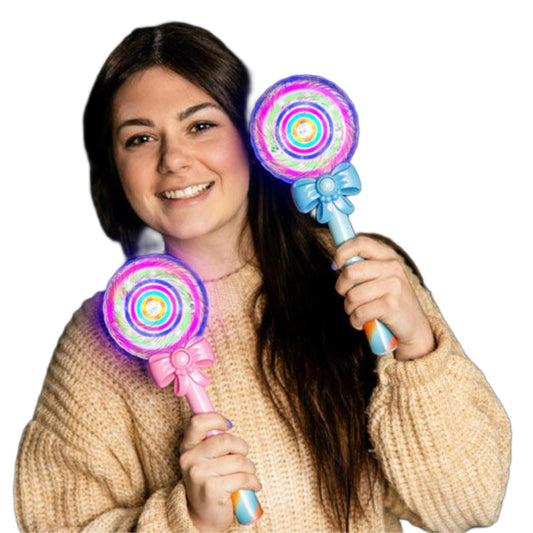 Candy Styled LED Spinner Lollipop Wand Assorted Pink or Blue