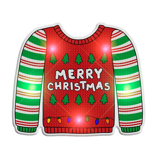 Light Up Merry Christmas Sweater Stripes Body Light Pin