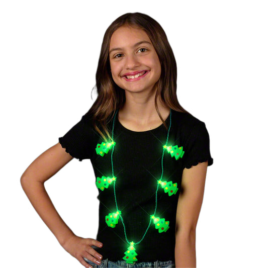 7 Charms Little Christmas Trees Flashing Holiday Lights Necklace